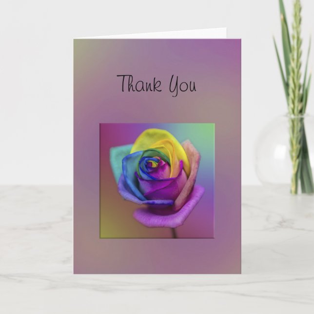 Rainbow Rose Flower Thank You Card (Front)