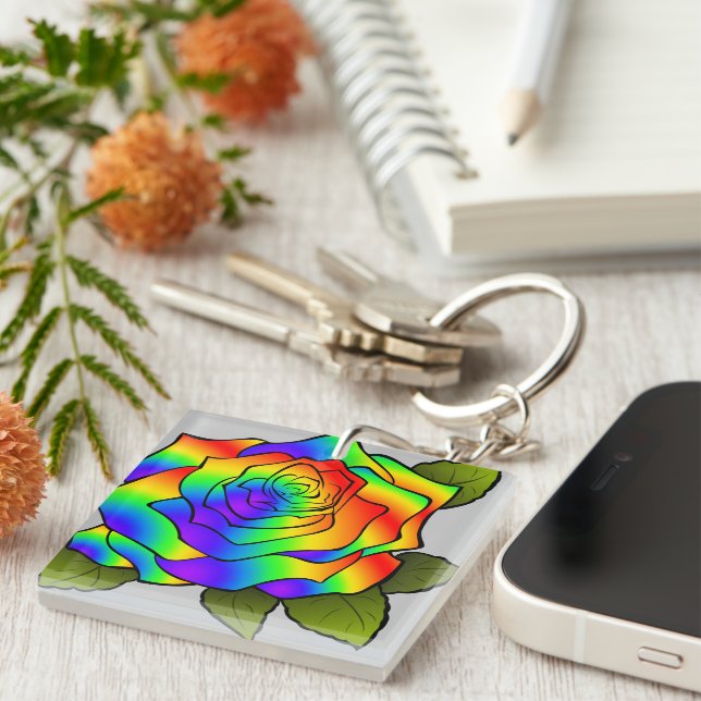 Rainbow Rose Key Ring (Front Right)