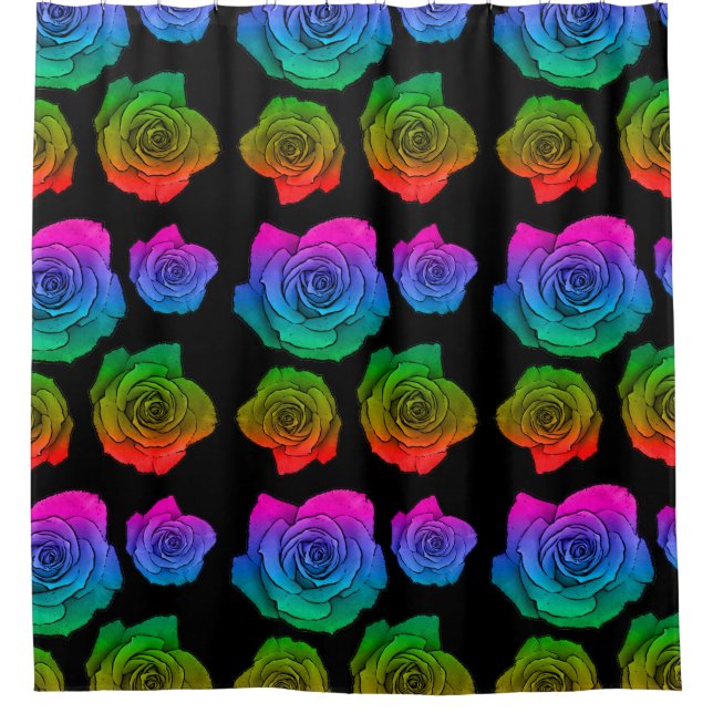 Rainbow rose neon pattern shower curtain (Front)