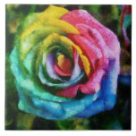 Rainbow rose tile<br><div class="desc">The rainbow rose is a rose which has had its petals artificially coloured. The method exploits the rose's natural processes by which water is drawn up the stem. By splitting the stem and dipping each part in different coloured water, the colours are drawn into the petals resulting in a multicolored...</div>