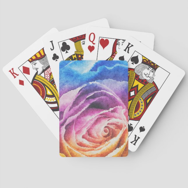 Rainbow Rose Watercolor Playing Cards (Back)