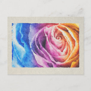 Rainbow Rose Watercolor Postcard