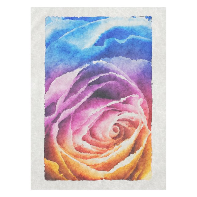 Rainbow Rose Watercolor Tablecloth (Front)