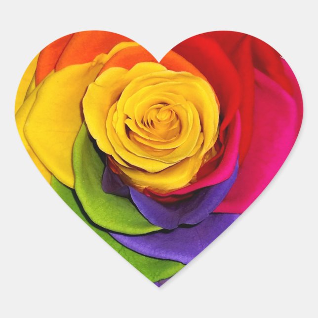 Rainbow Rose Wedding Favour Gay Pride Customised Heart Sticker (Front)
