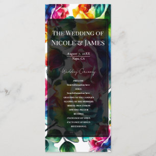 Rainbow Roses Black & White Floral Wedding Program