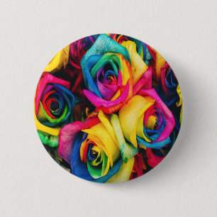 Rainbow Roses Bouquet 6 Cm Round Badge