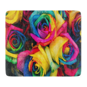 Rainbow Roses Bouquet Cutting Board
