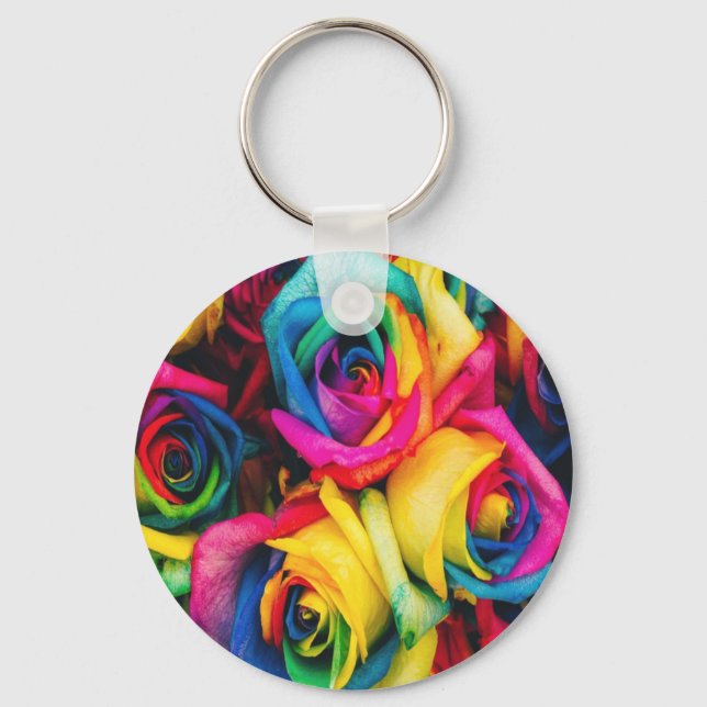 Rainbow Roses Bouquet Key Ring (Front)