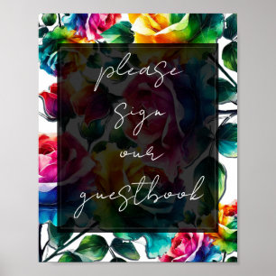 Rainbow Roses Floral Wedding Sign Our Guestbook
