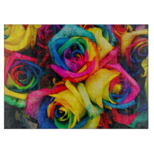 Rainbow Roses In Glorious Colour Cutting Board