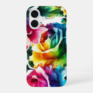 Rainbow Roses Vibrant Colourful Floral iPhone 16 Case