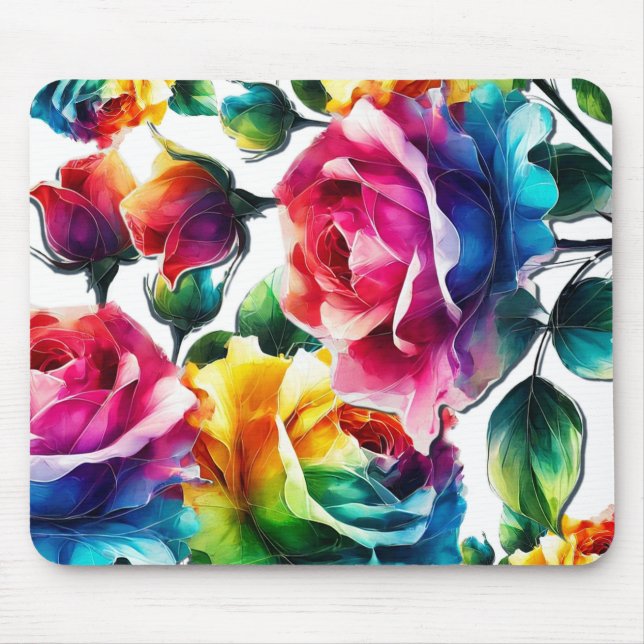 Rainbow Roses Vibrant Colourful Floral  Mouse Pad (Front)