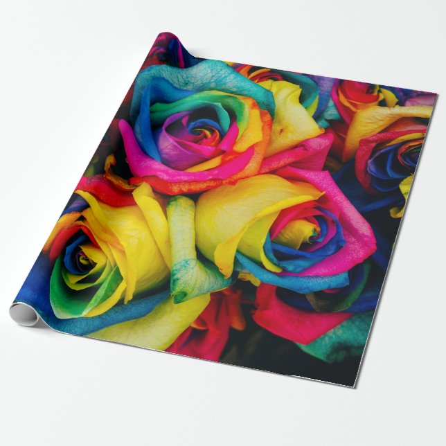 Rainbow Roses Wrapping Paper (Unrolled)