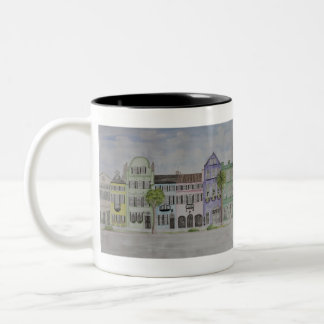 Rainbow Row Charleston SC Watercolor Two-Tone Coffee Mug
