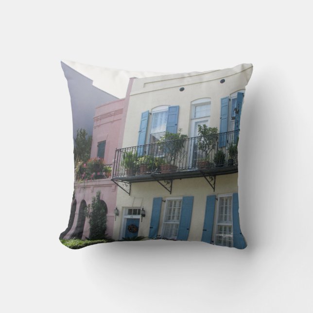 Rainbow Row Houses, Charleston SC Pillow (Front)