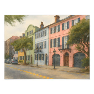 Rainbow Row of Charleston Watercolor Photo Print
