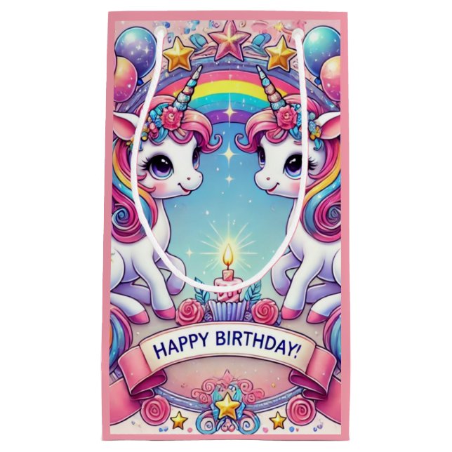 Rainbow Royalty Unicorns Small Gift Bag (Front)
