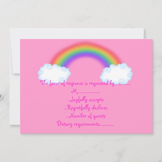 rainbow rsvp pink response card (Front)