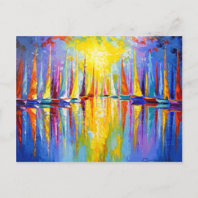 Rainbow sailboats postcard (Front)
