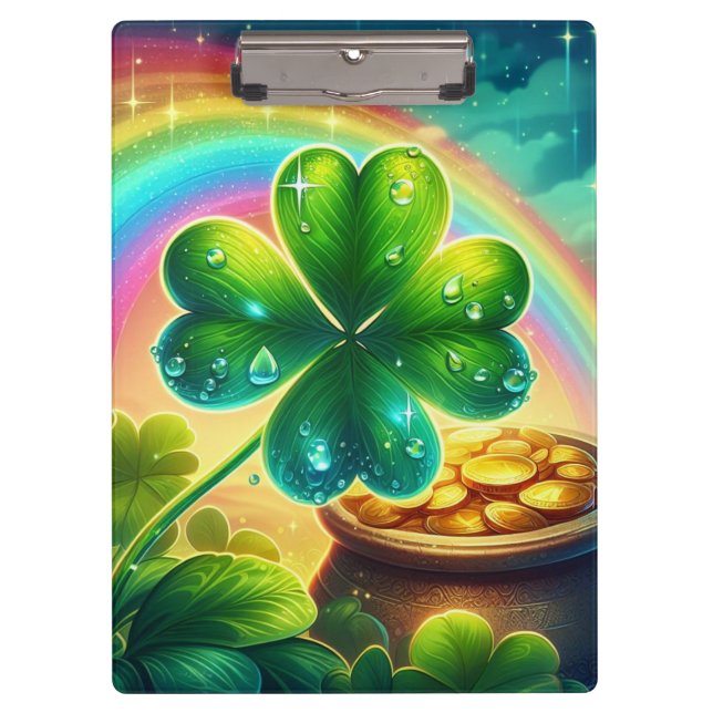 Rainbow Saint Patrick's Day clover Clipboard (Front)