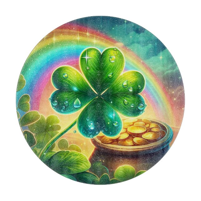 Rainbow Saint Patrick's Day clover Cutting Board (Front)