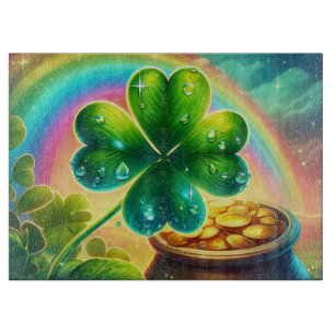 Rainbow Saint Patrick's Day clover Cutting Board