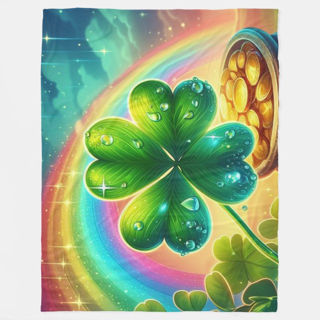 Rainbow Saint Patrick's Day clover Fleece Blanket (Front)