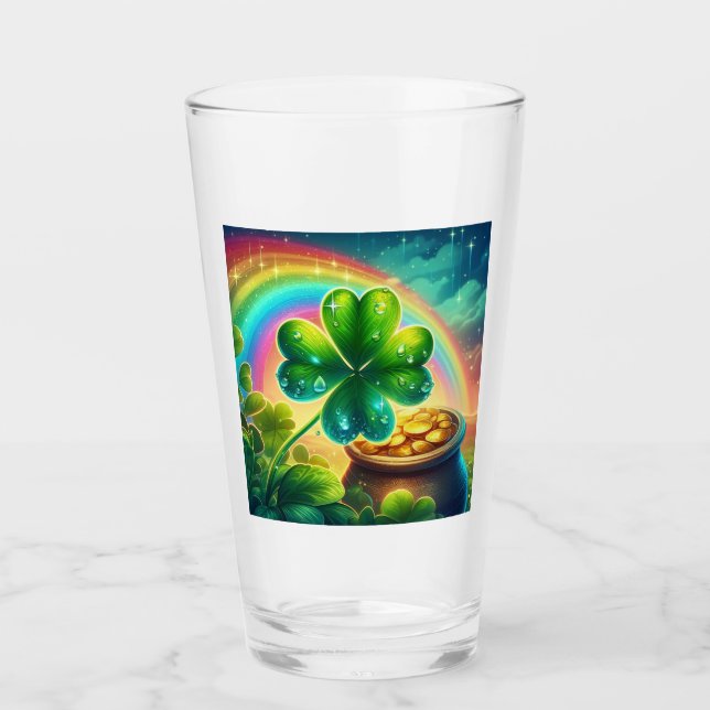 Rainbow Saint Patrick's Day clover Glass (Front)