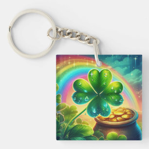 Rainbow Saint Patrick's Day clover Key Ring