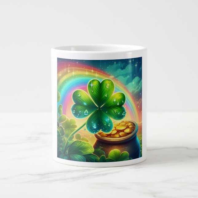 Rainbow Saint Patrick's Day clover Large Coffee Mug (Front)