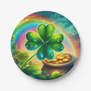 Rainbow Saint Patrick's Day clover Paper Plate