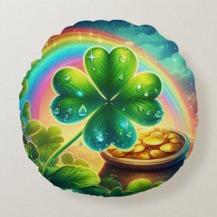 Rainbow Saint Patrick's Day clover Round Cushion
