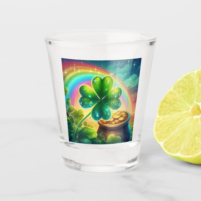 Rainbow Saint Patrick's Day clover Shot Glass (Front)