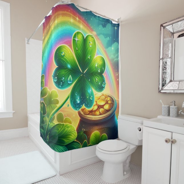 Rainbow Saint Patrick's Day clover Shower Curtain (In Situ)