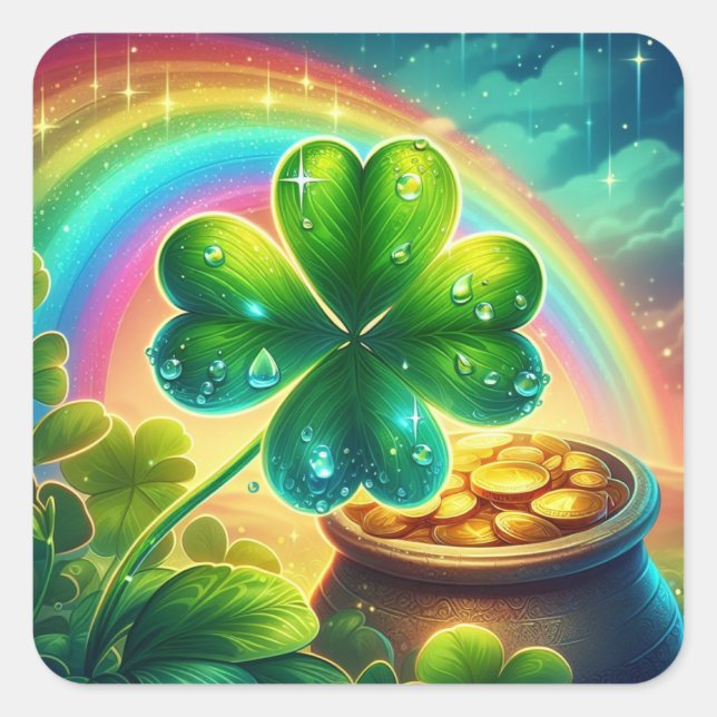 Rainbow Saint Patrick's Day clover Square Sticker (Front)