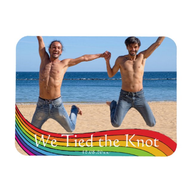 Rainbow Same Gender Photo Wedding Announcement Magnet (Horizontal)