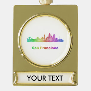 Rainbow San Francisco skyline Gold Plated Banner Ornament