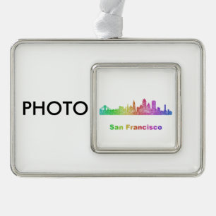Rainbow San Francisco skyline Silver Plated Framed Ornament