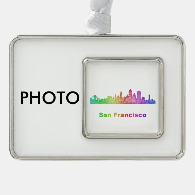 Rainbow San Francisco skyline Silver Plated Framed Ornament (Front)