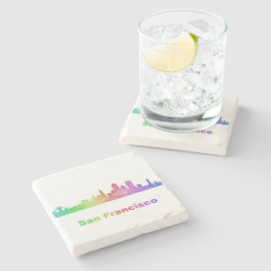 Rainbow San Francisco skyline Stone Coaster