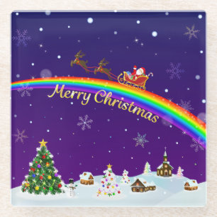 Rainbow Santa Claus Glass Coaster