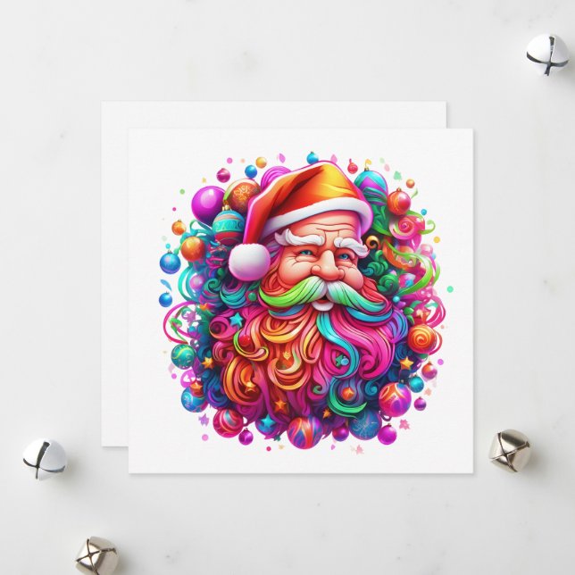 Rainbow Santa Claus Holiday Card (Front/Back In Situ)