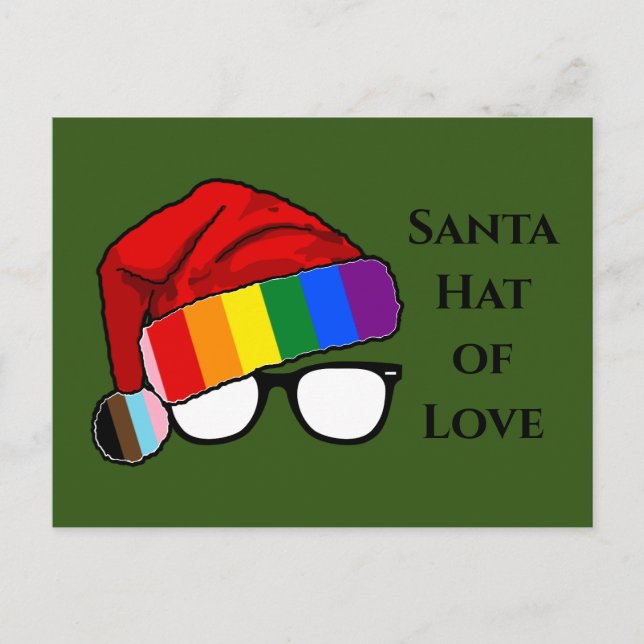 Rainbow Santa Hat of Love  Holiday Postcard (Front)