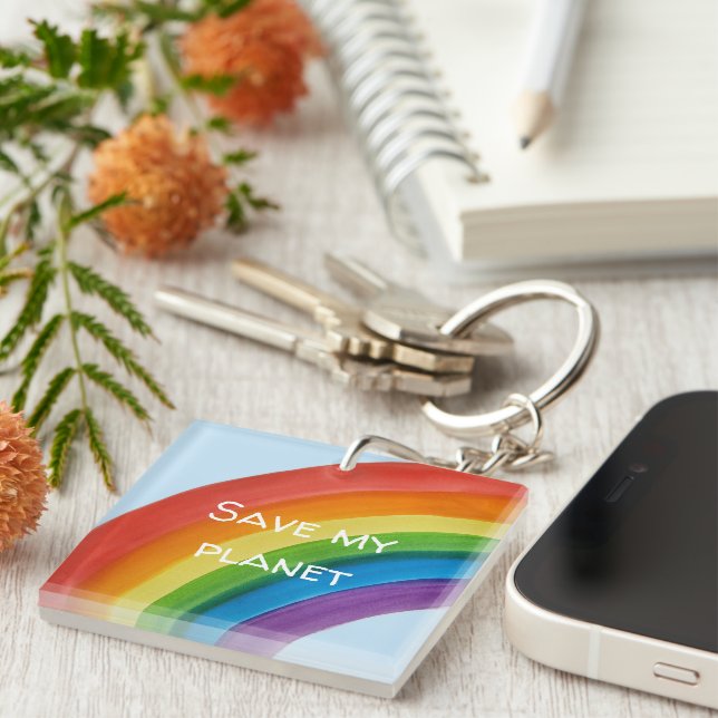 RAINBOW Save my planet (customisable) Key Ring (Front Right)