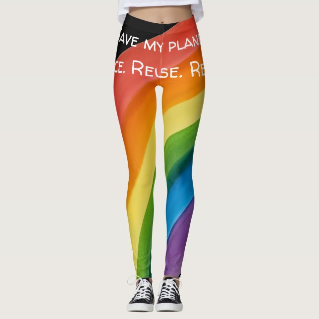 RAINBOW Save my planet (customisable) Leggings (Front)