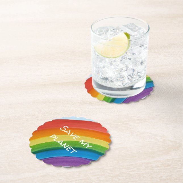 RAINBOW Save my planet (customisable) Paper Coaster (Insitu)