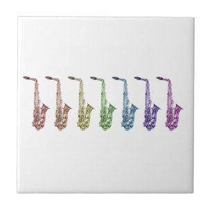 Rainbow Saxophone Colourful Jazz Ceramic Tile