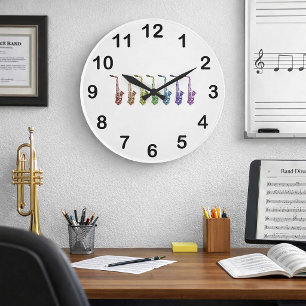 Rainbow Saxophone Colourful Jazz Instrument Large Clock