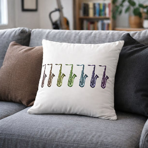 Rainbow Saxophones Music Art   Colorful Saxophone  Cushion