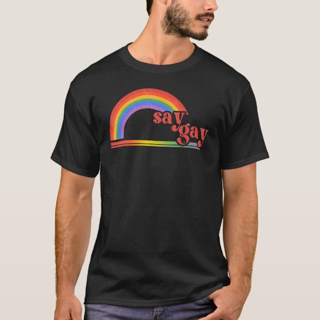 Rainbow Say Gay Protect Queer Pride Month LGBT T-Shirt (Front)